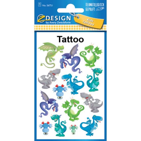 Tatuaggi Avery Kid assortiti - 1 foglio - draghi 56751