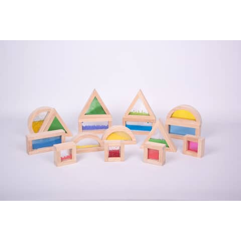 Set 16 blocchi geometrici Commotion TickiT per costruzioni multisensoriali in legno 73281