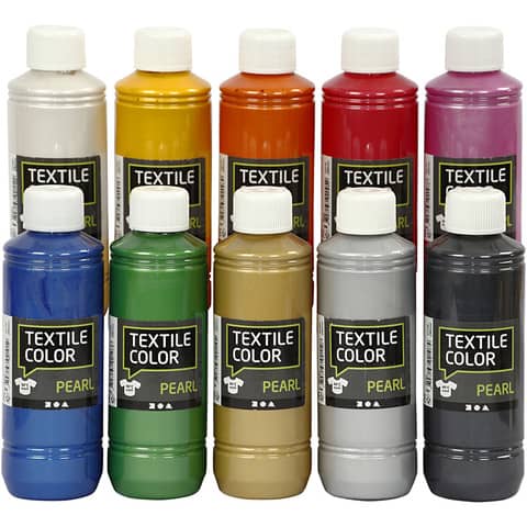 Colore per tessuti Creativ Company Madreperla conf. da 10 bottigliette da 250 ml colori assortiti - 33799