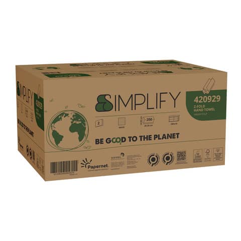 Asciugamano piegato a Z Simplify in pura cellulosa 2 vel conf. 10 pz per 200 fogli bianco - 420929