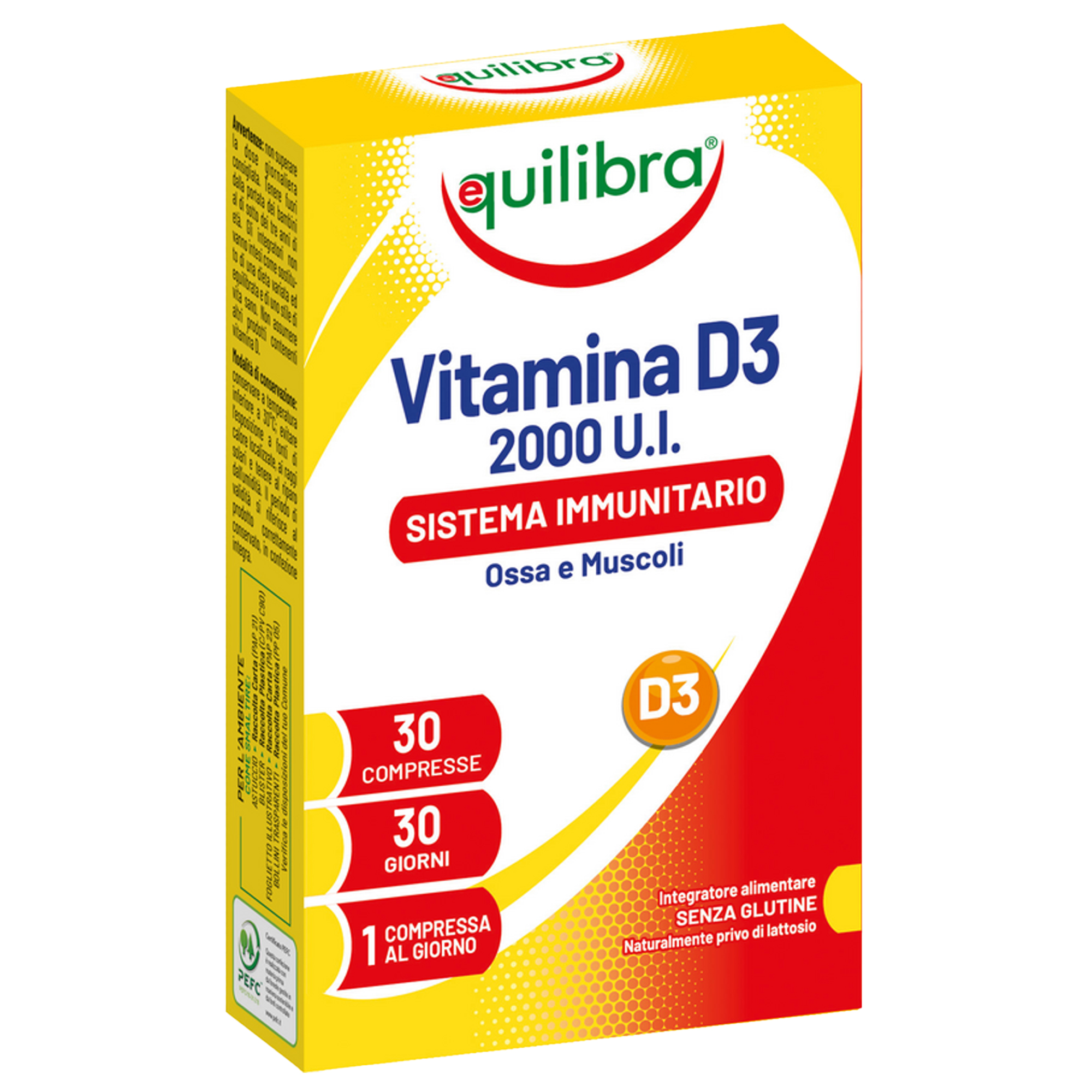 Integratore Vitamina D3 - 2000 UI -  sistema immunitario, ossa  muscoli - 30 compresse (2,43 gr cad.) - Equilibra