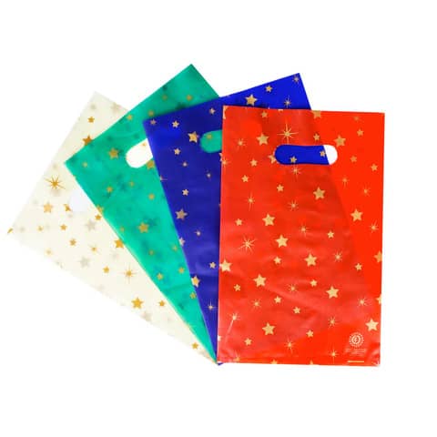 Borse shopper Decoration Star natalizie in PE - conf. da 100 pezzi - colori assortiti 25x40 cm - SHE743MIX