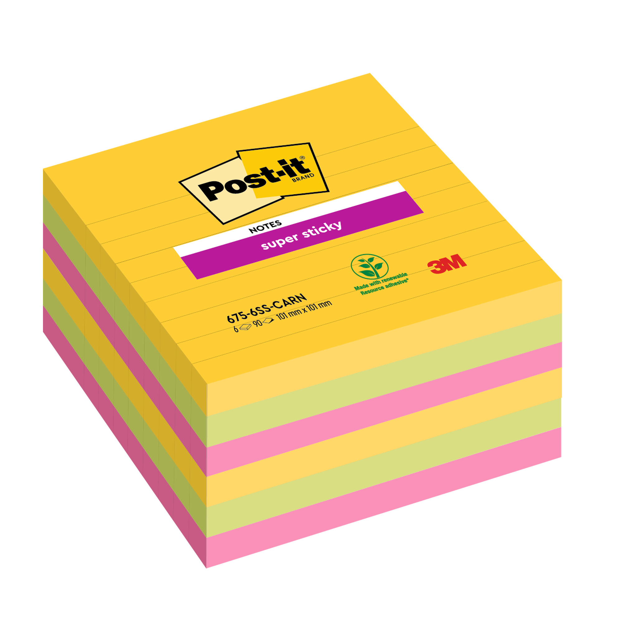 Post it super sticky 101x101mm 90 fogli colorati carnival 51141998855